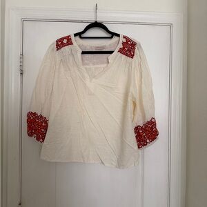 Knox Rose Cream Blouse with Red Accents